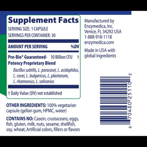 Image of Pro-Bio 30vcaps supplement facts